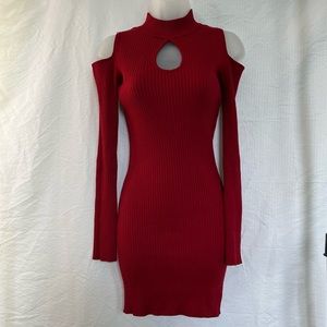 🥀Red Knit Cutout Long Sleeve Sweater Dress